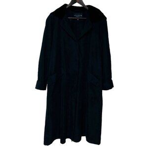 GALLERY Petite Black Suede Velvet Hooded Trench Coat Womens 8P Lined Goth Witchy